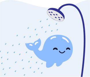 Whale standing under running shower water