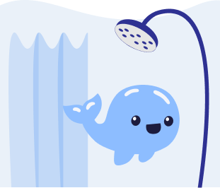Whale behind a shower curtain with the water off